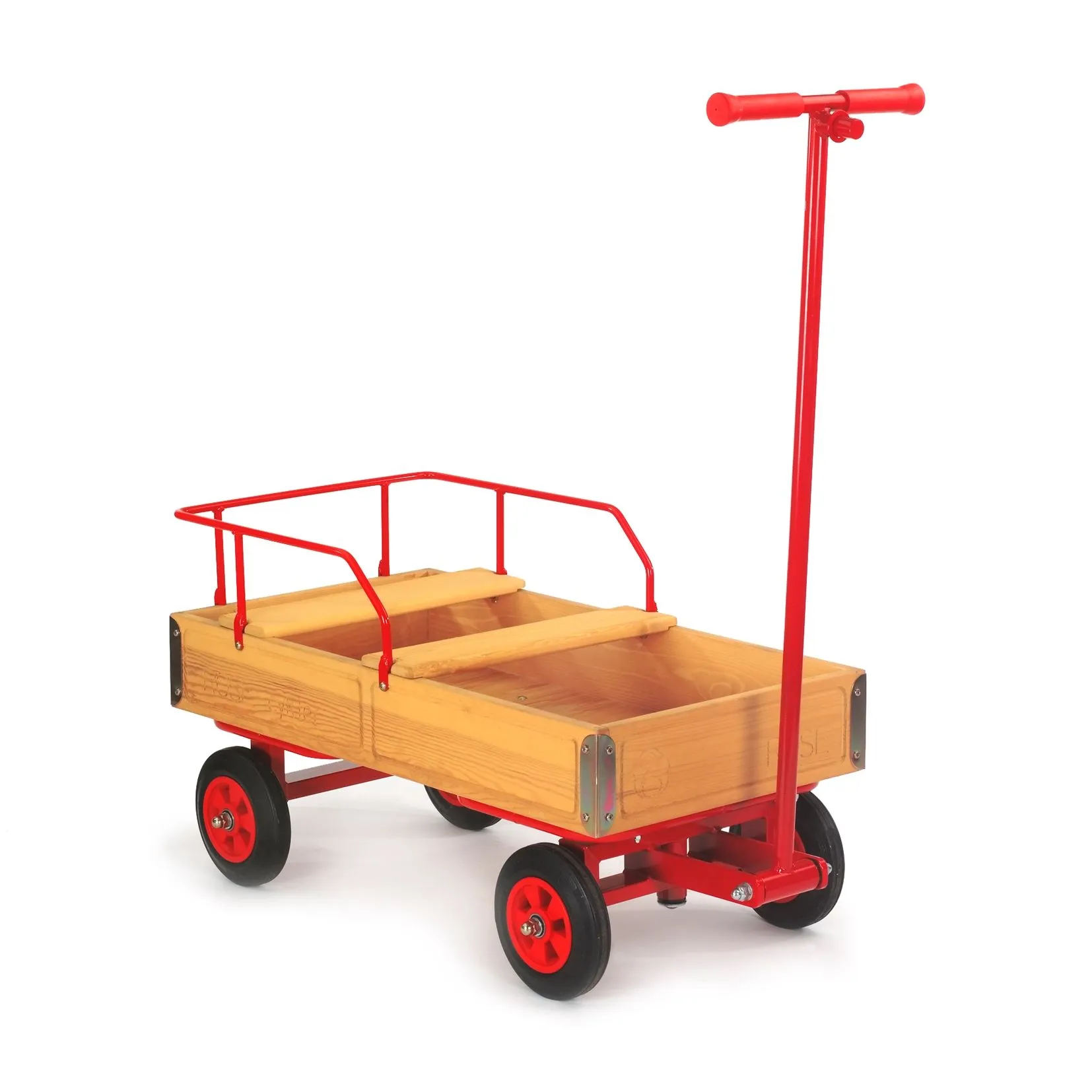 Bollerwagen Holz mit Geländer 2 Sitzplätze | ROSE Cykler_R6090_
