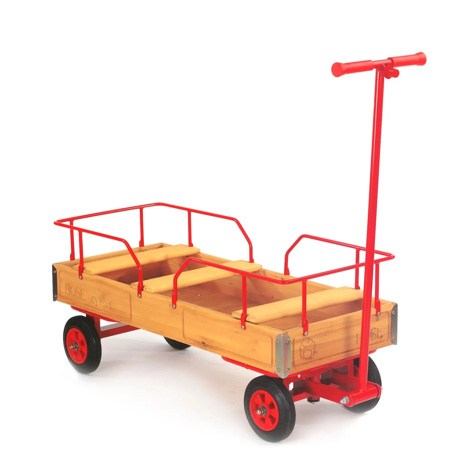 Bollerwagen Holz mit Geländer 3 Sitzplätze | ROSE Cykler