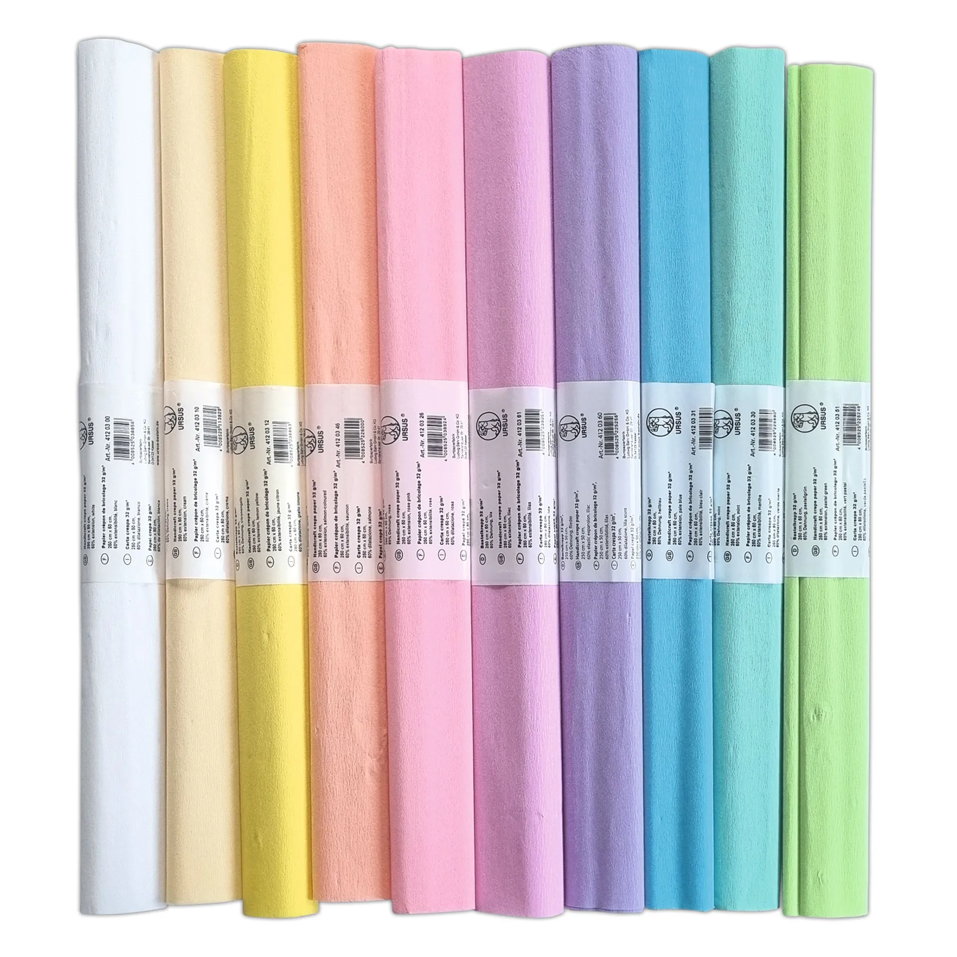 Bastelkrepp, 10 Rollen + 10 Farben sortiert | Krepppapier | URSUS
