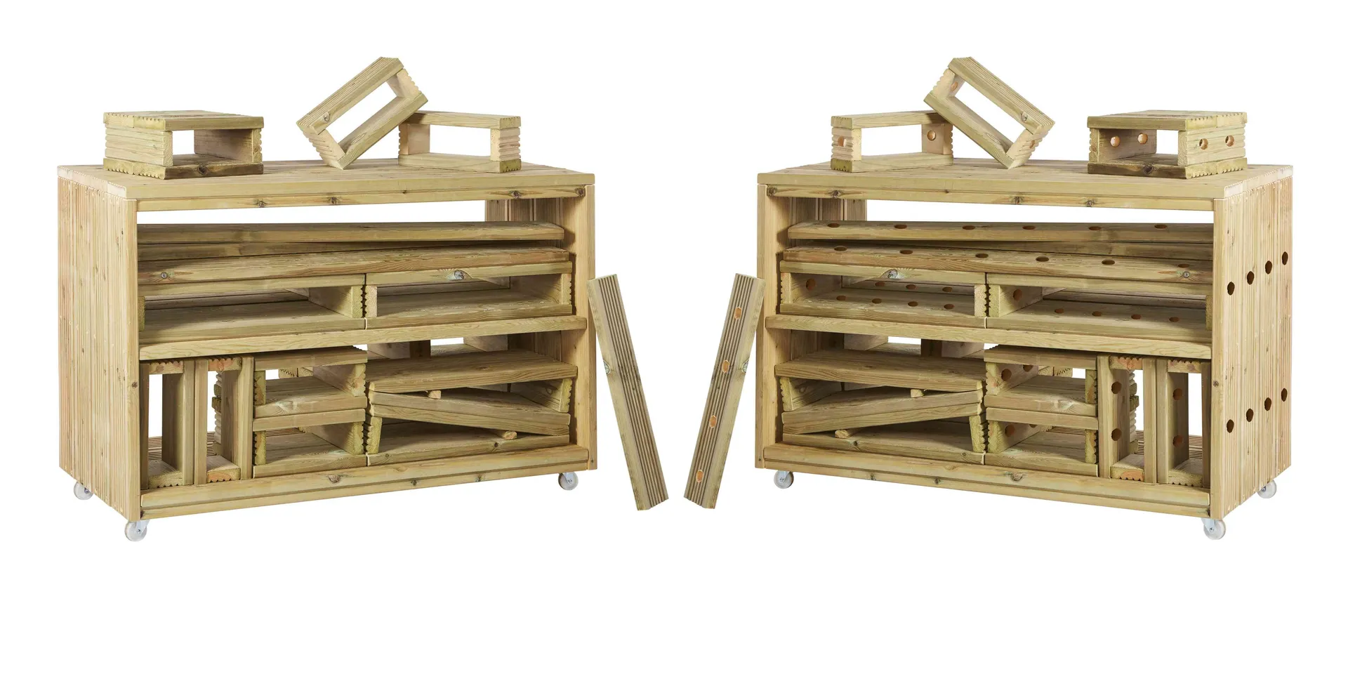 Rollwagen 2er Set inkl. 2 untersch. Holzbausteinesets | Cosy_CY-47007_
