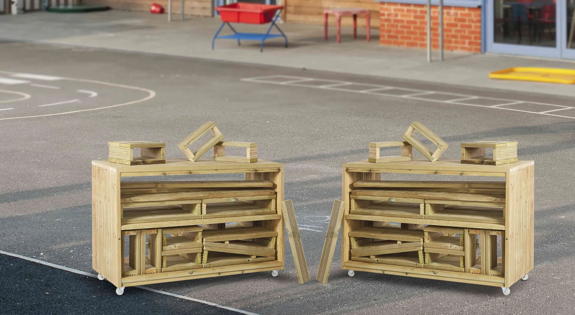 Großes Baustein Komplettset mit 2 Rollwagen | Cosy